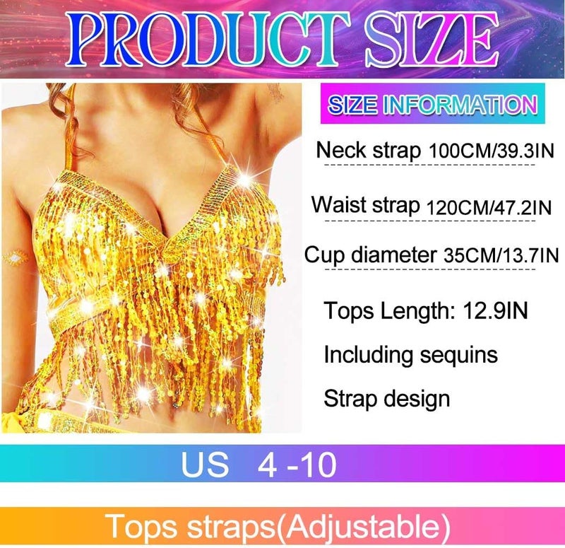 Nicute Silver Sequin Top Fringe Bra Top Sparkly Belly Dance Tops for Women - Image 4